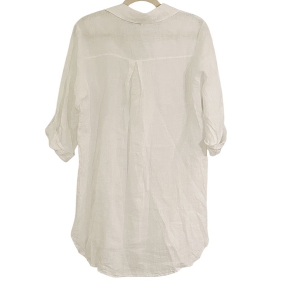 Rosemarine Italy White 100% Linen Button Front Tunic Top Size Large Tab Sleeves - Picture 3 of 9